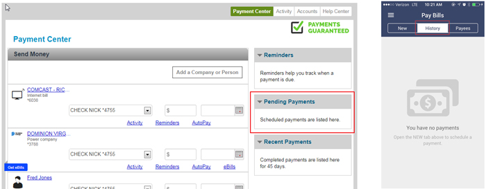 Pending Payments in Payment Center