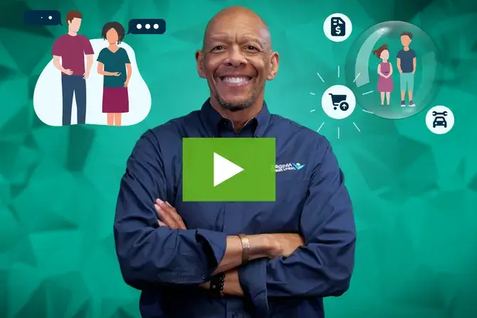 Graphic green background with visual graphics with financial educator Chris Woodbury in the foregorund